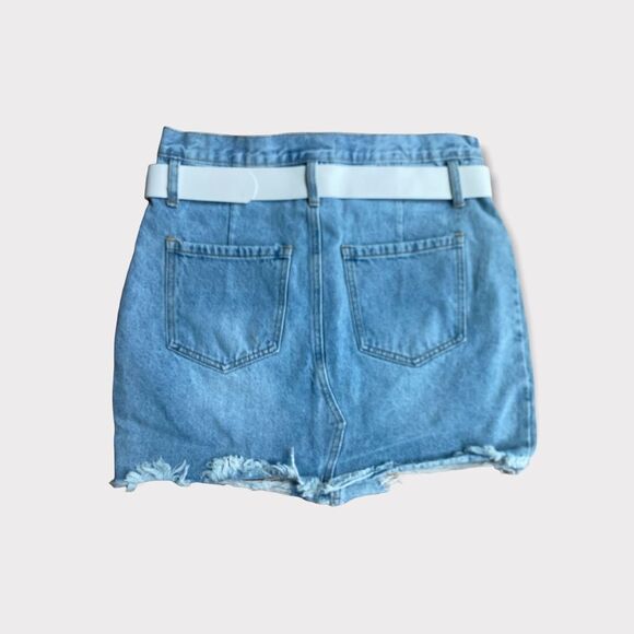 Grey Lab LA Denim Mini Skirt White Belt Sz M - Picture 3 of 5